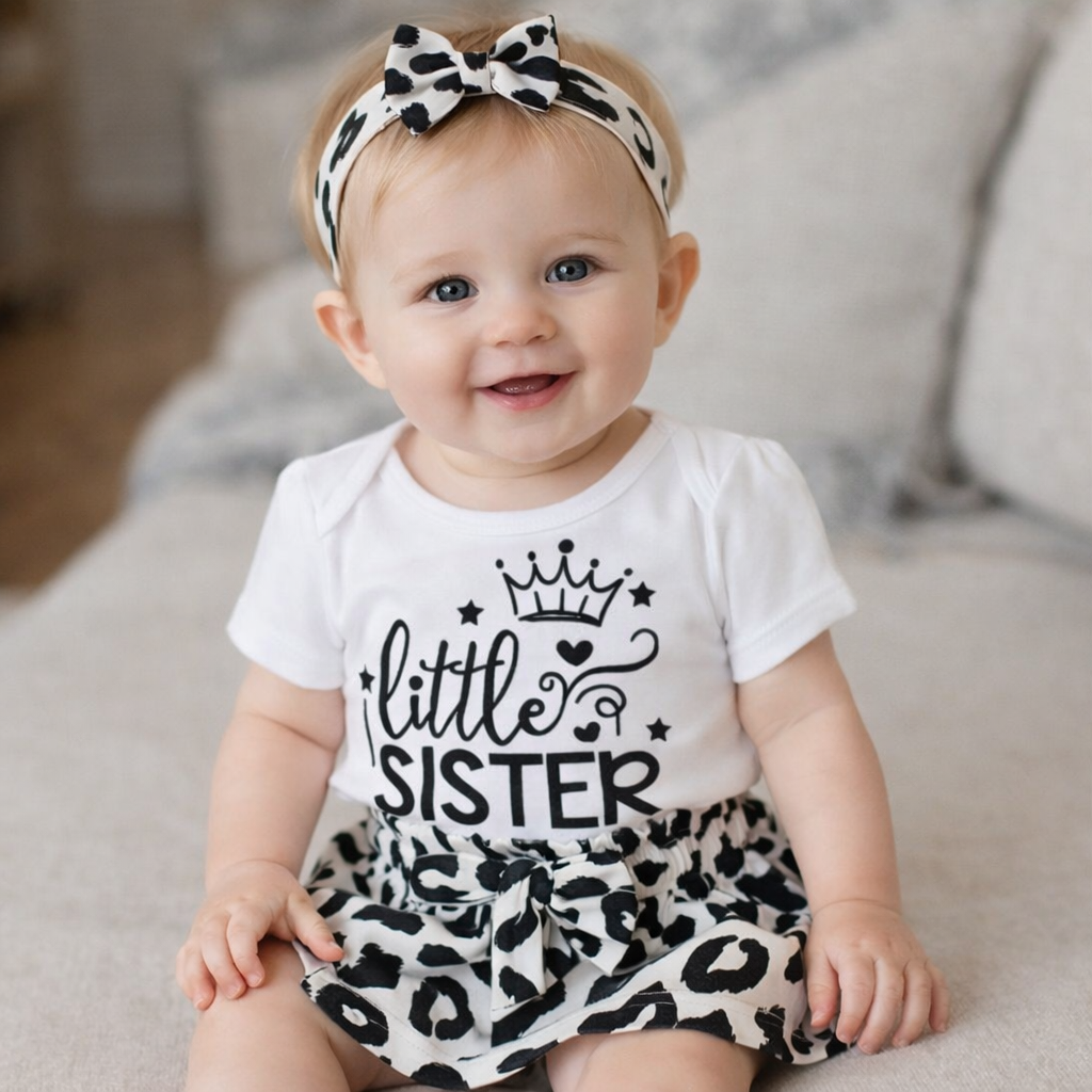 Little Sister Dalmatian Dot 3-Piece Baby Outfit