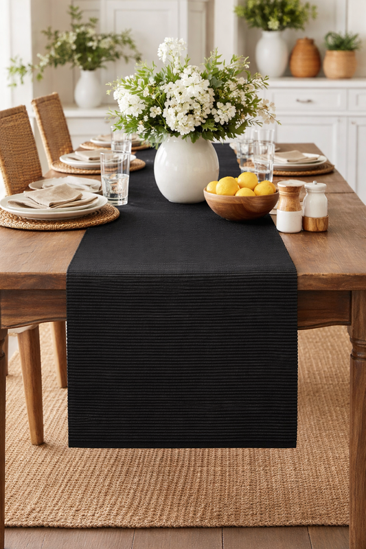 Black Ribbon Cotton Table Runner - 13"X72"