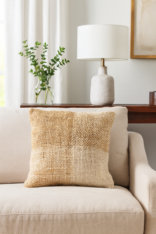 4553 - Natural Woven Cotton Jute 18" Throw Pillow