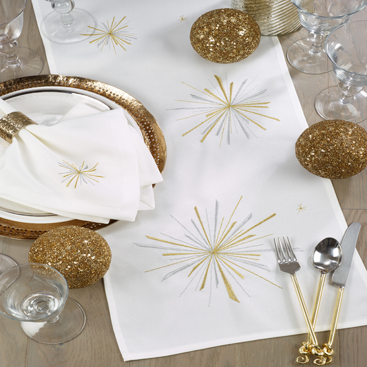 1690 - Gold Starburst White 19" Cloth Napkin