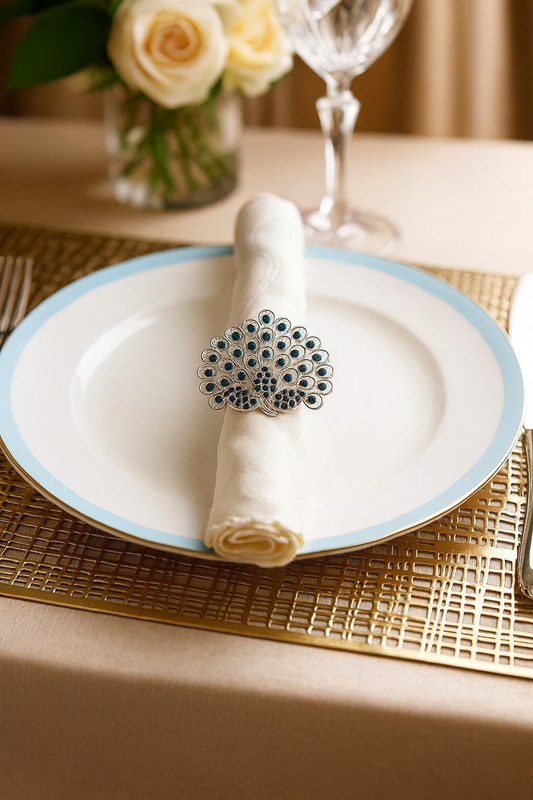 CH012 - Green Jeweled Peacock Design Napkin Ring