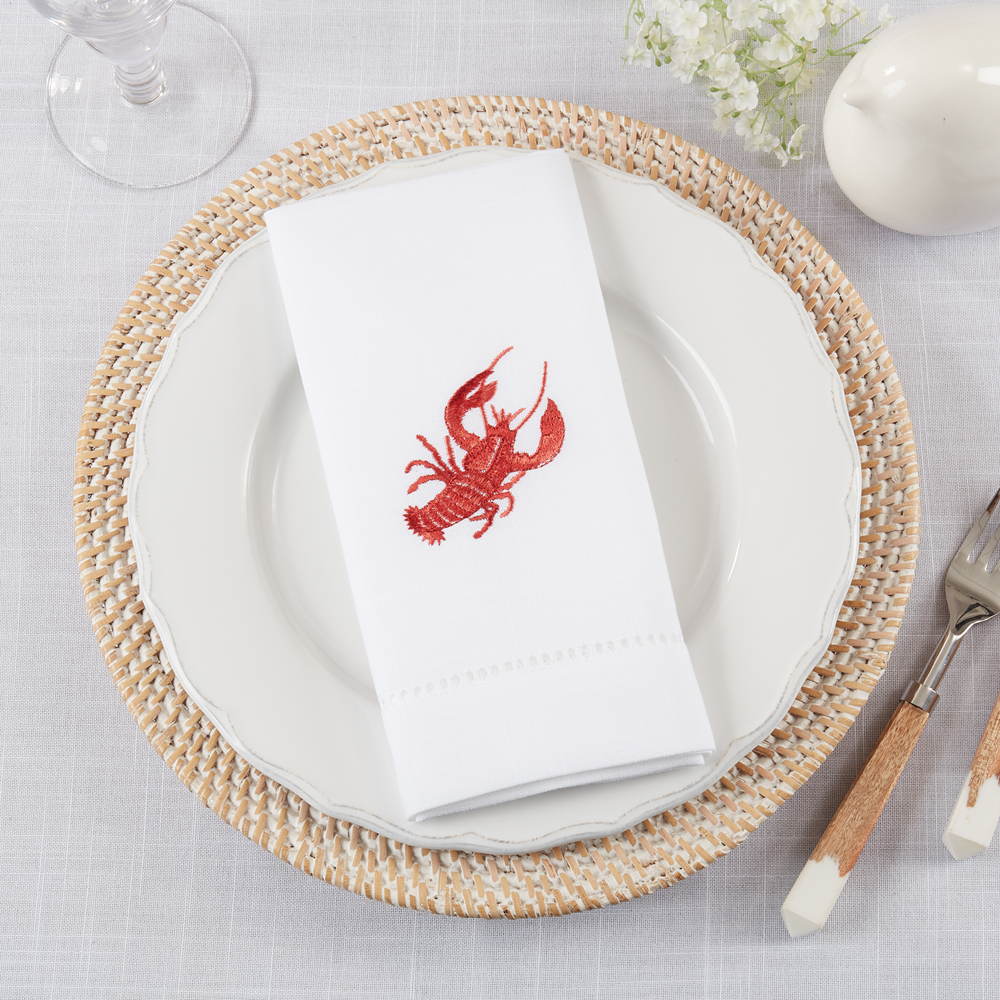 6038 - Embroidered Lobster White 20" Cloth Napkin (Copy)