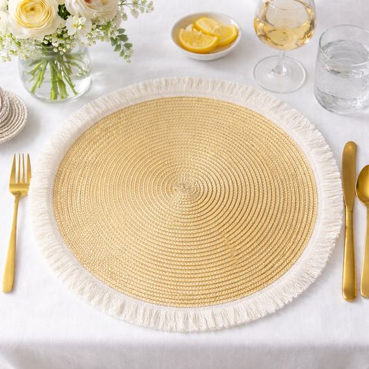 Natural Braided Fringe Boho 15" Round Placemat