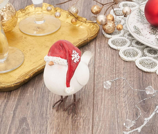4.5" Resin Perched Bird Figurine with Santa Hat