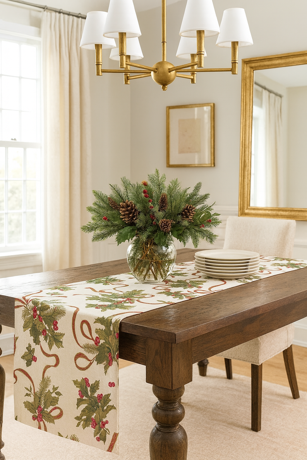 9019 - Fête De Noël Holly Holiday 16"X72" Table Runner