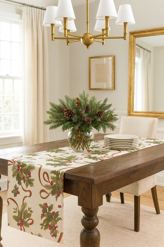 9019 - Fête De Noël Holly Holiday 16"X72" Table Runner