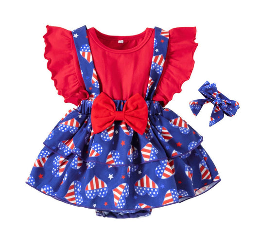 American Flag Baby Dress Romper & Headband