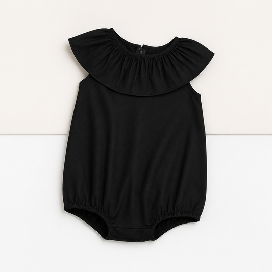 Black Ruffle Neckline Sleeveless Baby Romper