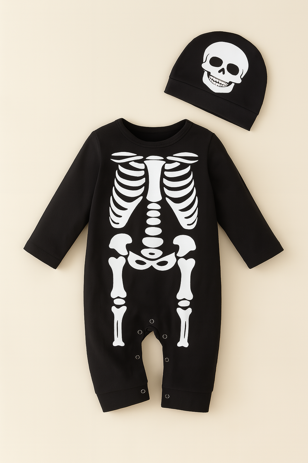 Black White Skeleton Cotton Halloween Baby Romper & Hat