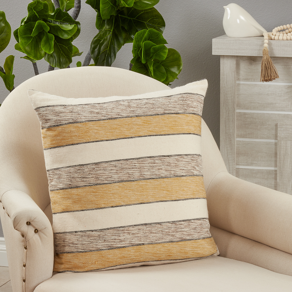225 - Earthy Tone Woven Striped Cotton 22" Throw Pillow