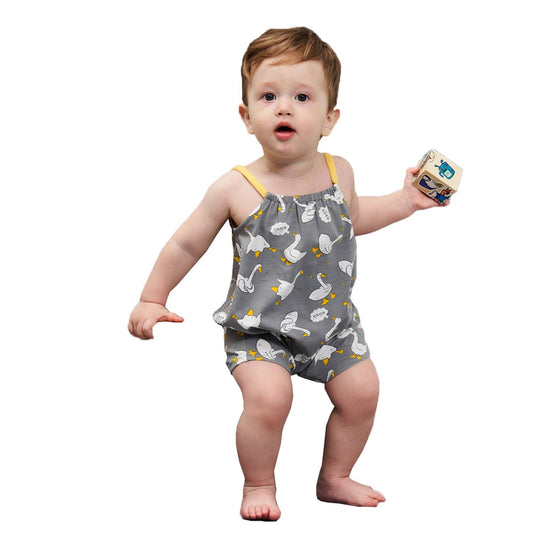 Grey Duck Print Baby Jumpsuit