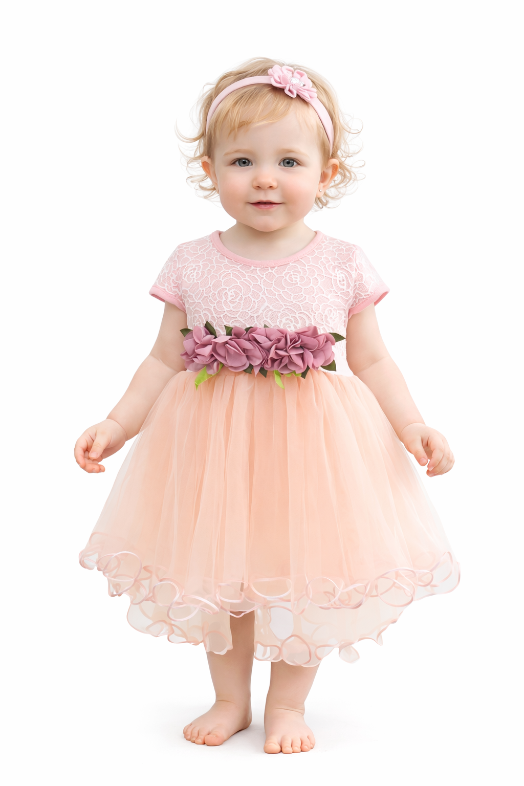 Pink Lace Tulle Baby Flower Girl Dress