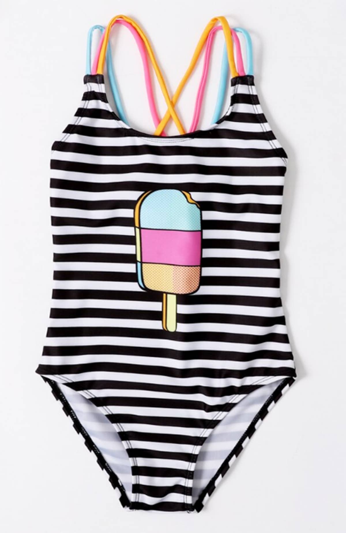Black Popsicle Striped One-Piece Girl Swimsuit