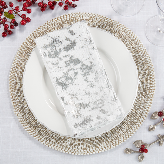 1385 - Metallic Silver Foil Design 20" Dinner Napkin