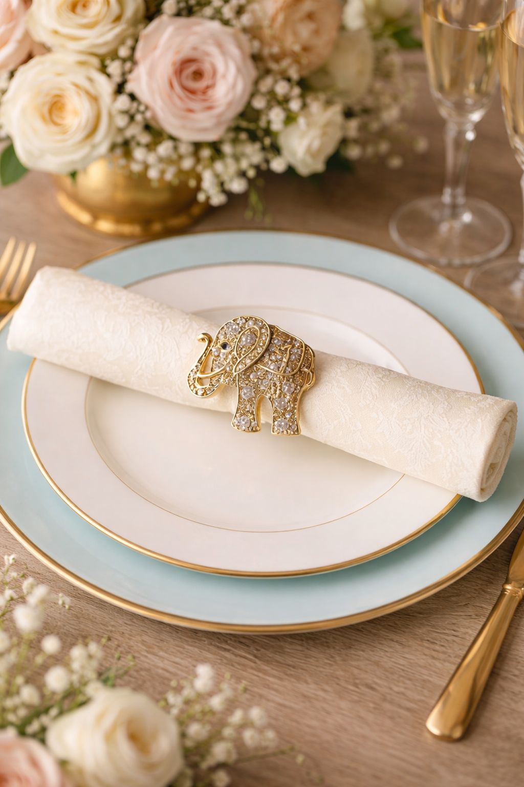 Gold Jeweled Elephant Napkin Ring