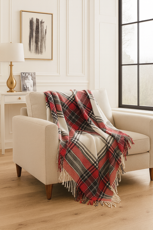 CTH804 - Red Classic Plaid Tassel Trim 50x60 Inch Throw Blanket