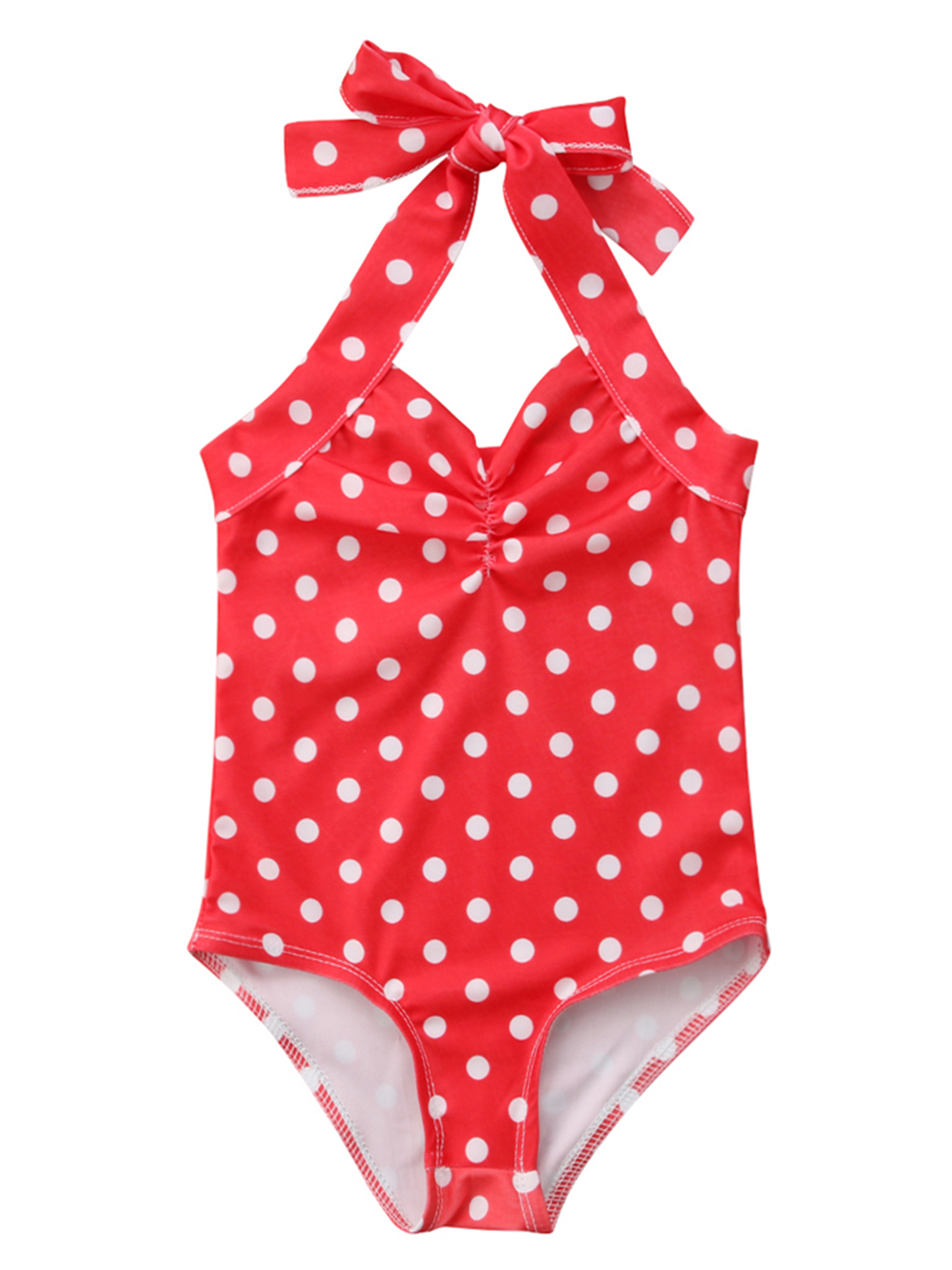 White Polka Dots Red 1pcs Little Girl Swimwear