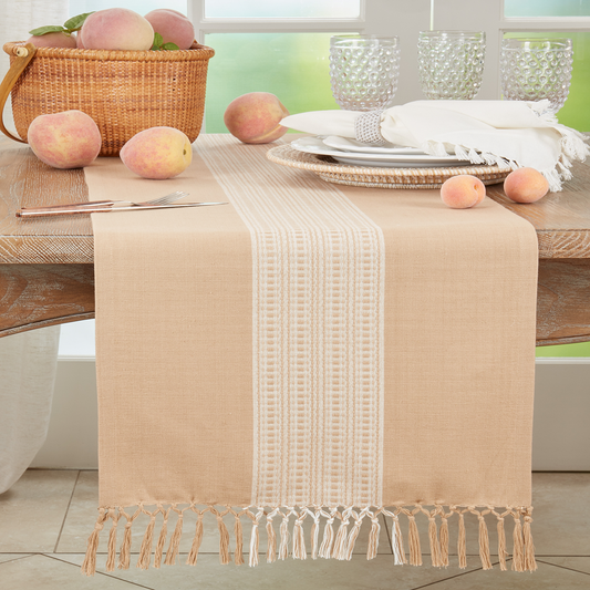 365 - Khaki Striped Cotton 16"x72" Table Runner