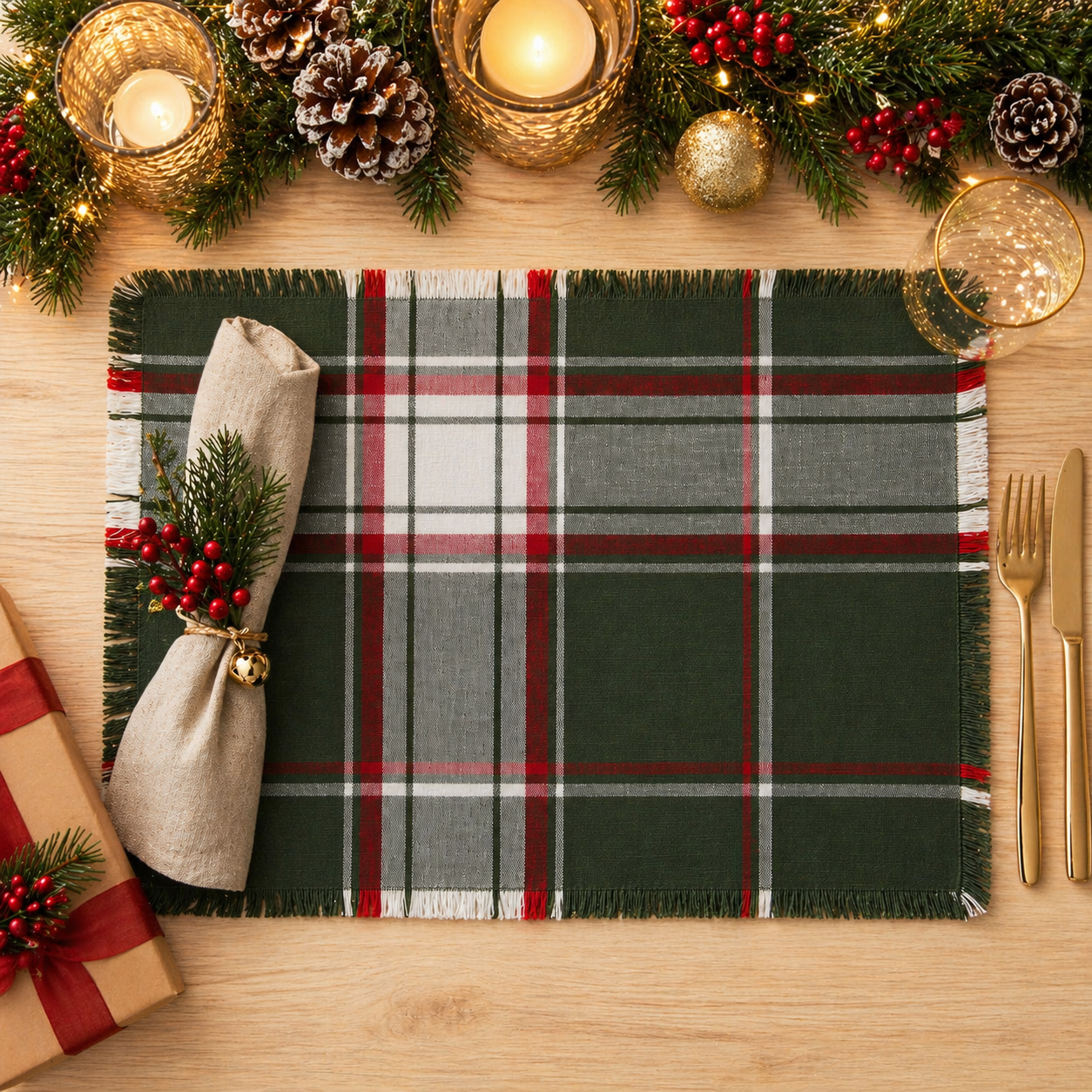 Evergreen Plaid Cotton 13"X19" Placemat