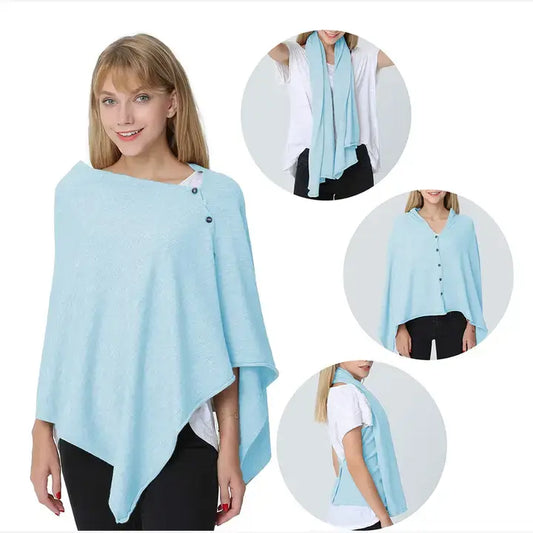 Light Blue Multi-use Knit Soft Nursing Shawl Poncho
