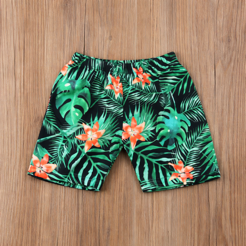 Green Tropical Boys Swim Trunks