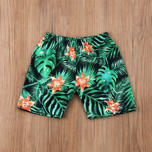 Green Tropical Boys Swim Trunks