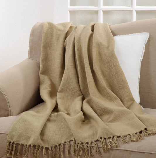 TH512 - Classic Tasseled Pure Cotton Natural Throw Blanket