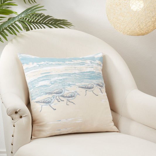 6549 - Blue Sanderling Beach Cotton 20" Throw Pillow