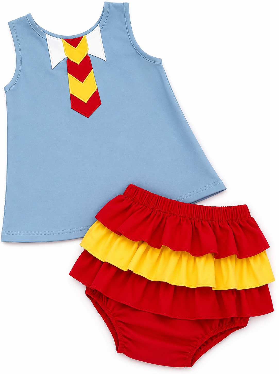 Gray Preppy Tie Appliqué Two-Piece Baby Girl Outfit