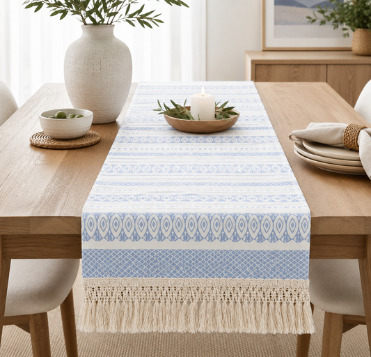 Blue Artisan Style Cotton Table Runner - 14"x72"