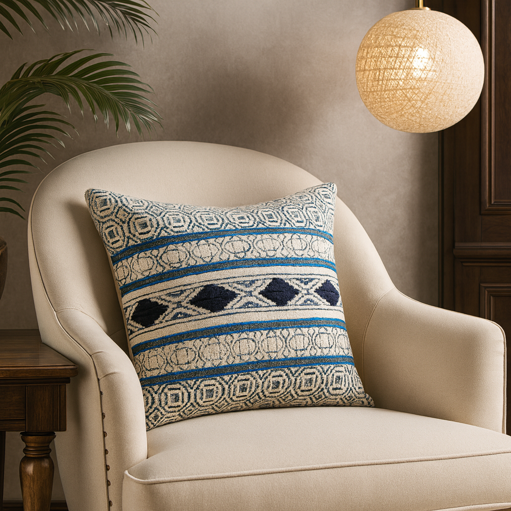 2305 - Blue Boho Rug 20" Throw Pillow