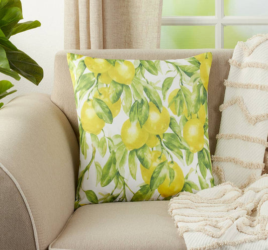 1528 - Yellow Green Lemon White 18" Throw Pillow