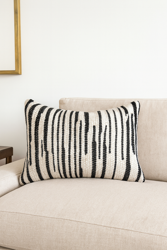 3333 - Black & White Zebra Chindi Cotton 14"x23" Throw Pillow