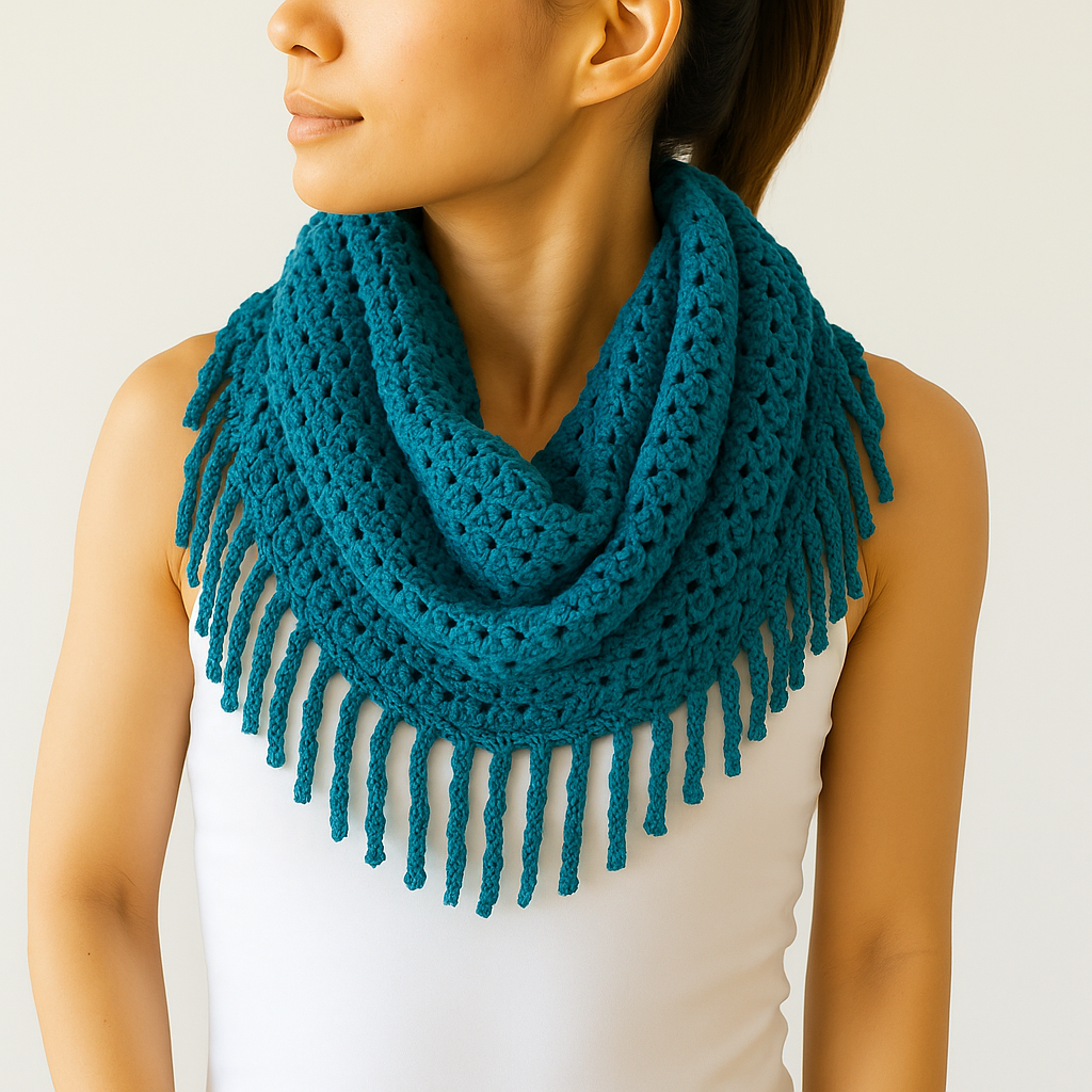 Teal Tube-Style Scarf with Fringe