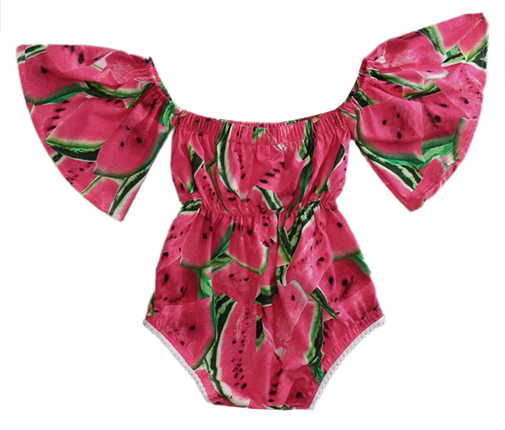 Red Watermelon Ruffle Sleeve Baby Romper, 3-6 Months