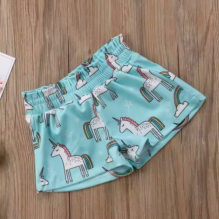 Green Unicorn Print Baby Shorts