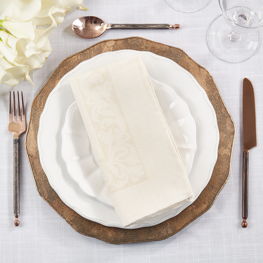 1915 - Beige Jacquard Floral 20" Cloth Napkin