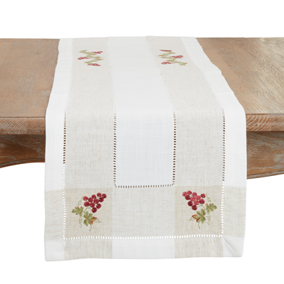 2230 - Ivory Embroidered Grape Hemstitch 15"x 70" Table Runner