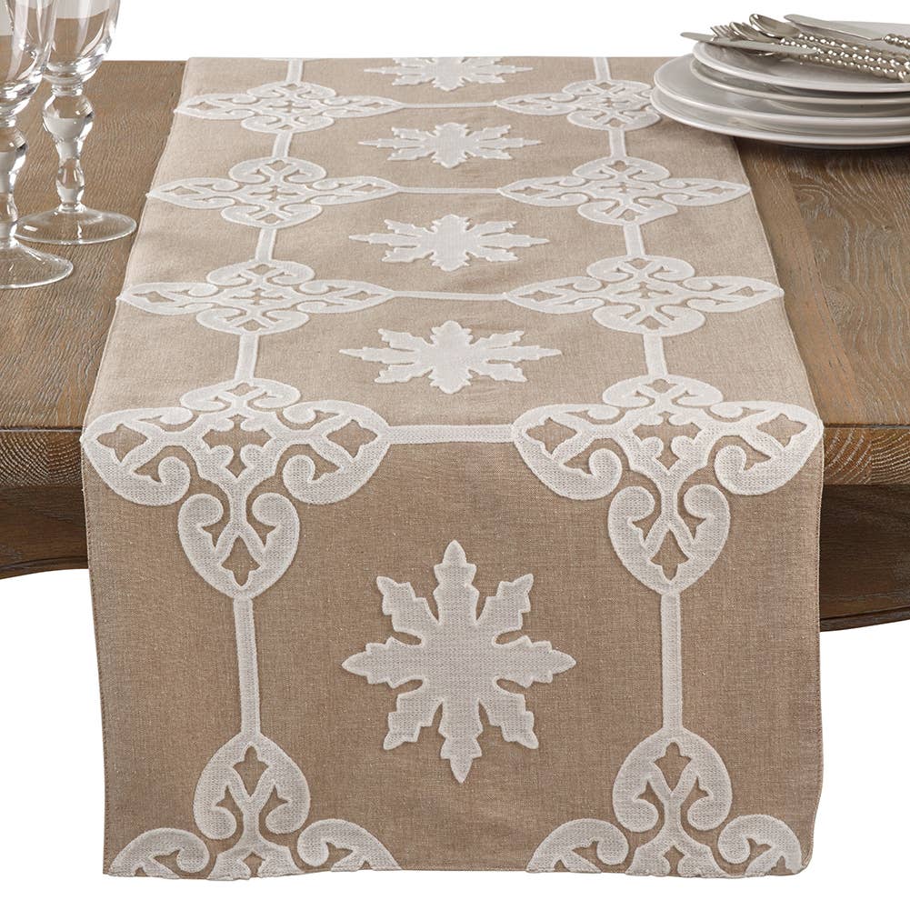 1833 - Natural Applique Baroque 16"x72" Cotton Table Runner