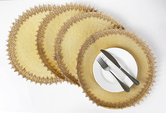 PM0028 - Rustic Jute Border Handwoven Natural 15" Round Placemat