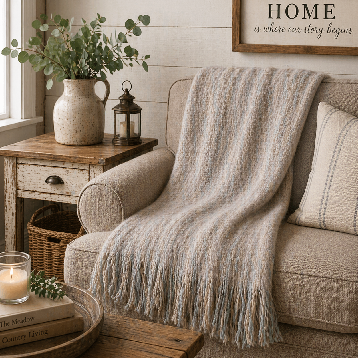 Grey Faux Mohair Shabby 50"x60" Throw Blanket