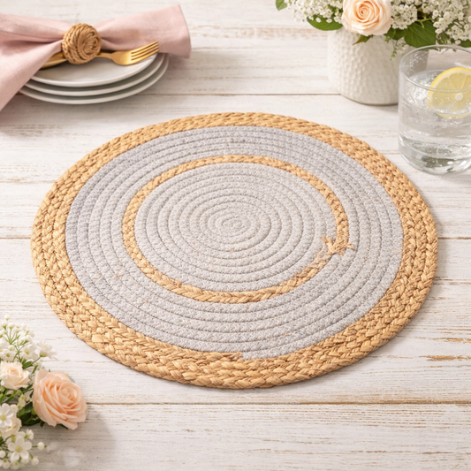 Gray Hand-Woven Rattan Cotton Rope Placemat