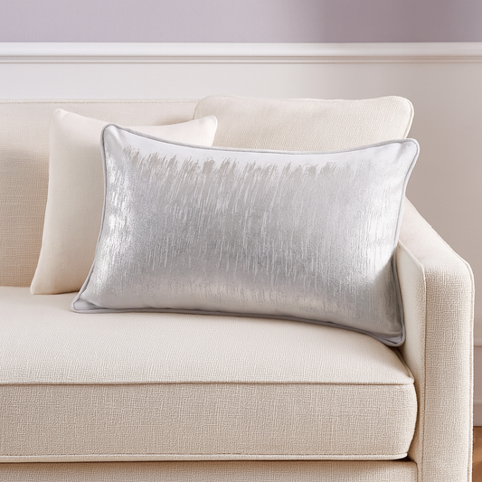700 - Silver Metallic Cotton Down-Fileed 12"x20" Throw PIllow