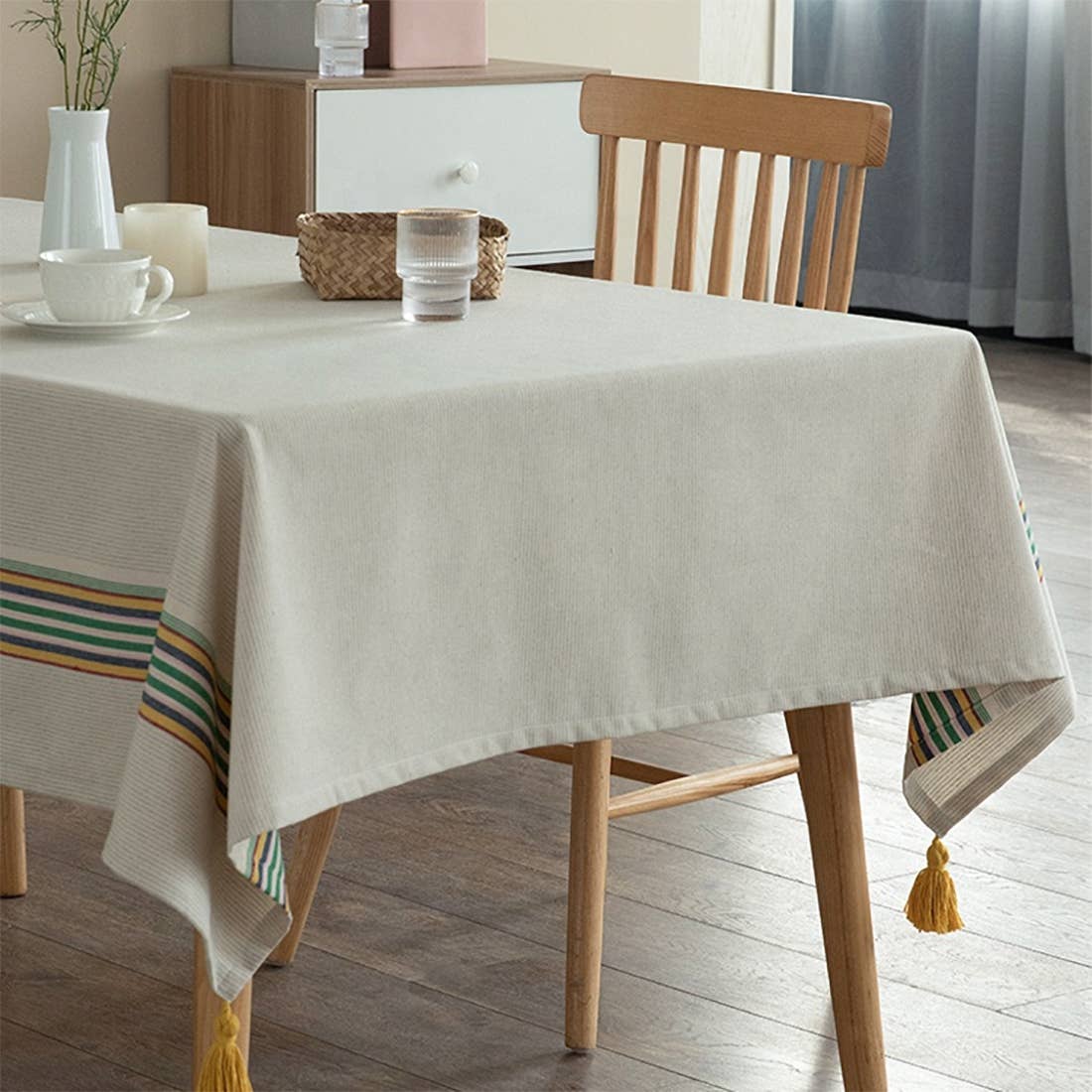 TBL0041 - Classic Striped Cotton Blend Woven Tablecloth with Tassels
