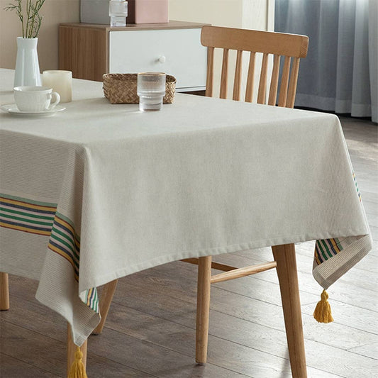 TBL0041 - Classic Striped Cotton Blend Woven Tablecloth with Tassels