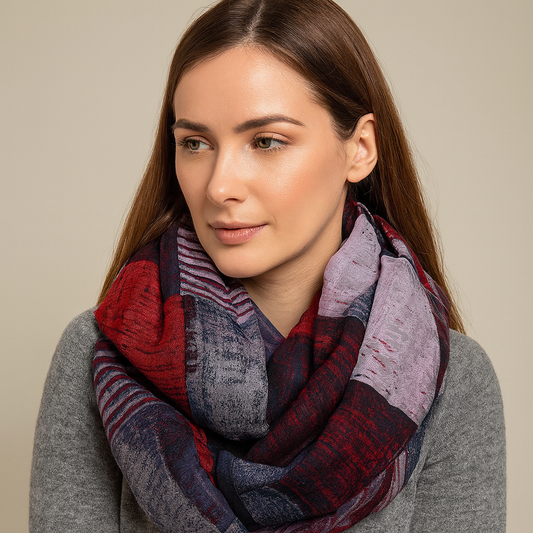 Red Color Block Abstract Print Infinity Scarf
