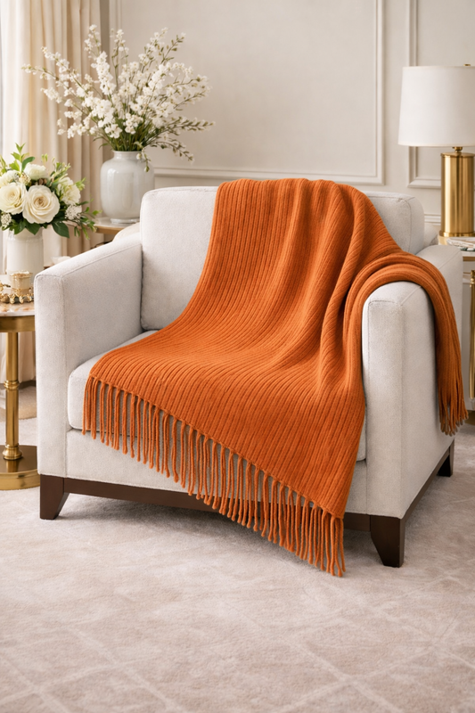 Faux Cashmere Soft Ribbed 50"x60" Throw Blanket - Terracotta