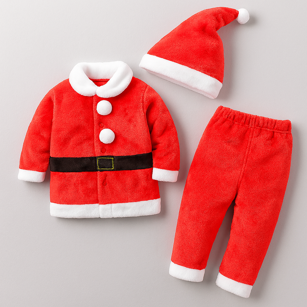 Red Santa Ultra Soft Fleece 3pcs Baby Costume Outfit