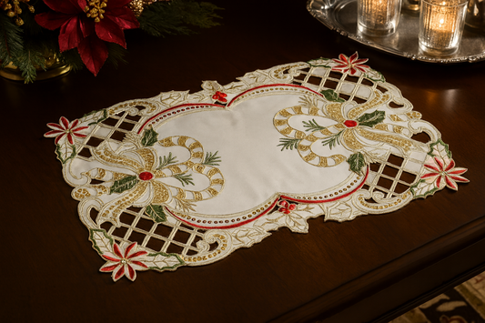 TBL0050 - Holly Bow Christmas Design 13"x19" Ivory Placemat