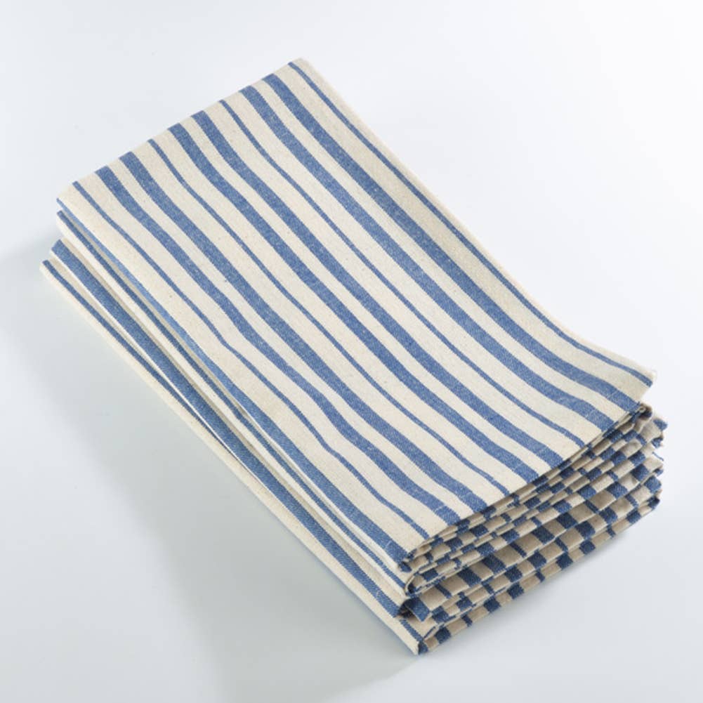 0807 - Rustic French Blue Striped Cotton 20" Cloth Dinner Napkin